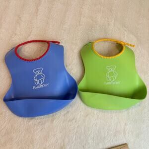 BabyBjorn Baby Feeding Bibs Plastic With Pocket Green Blue